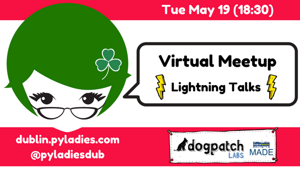Looking forward to next week's 1st #PyLadies Dublin virtual meetup. 
❤️Big thx to <a href="/dogpatchlabs/">Dogpatch Labs</a> for hosting
👉@deboracornetta'll be speaking how #Python changed her life in 9 months
👉<a href="/whykay/">whykay 李韋岐 👩🏻‍💻🐈🏳️‍🌈</a>'ll talk about her #Maker project
🚨1 moar speaker needed
➡️crowdcast.io/e/pyladies
