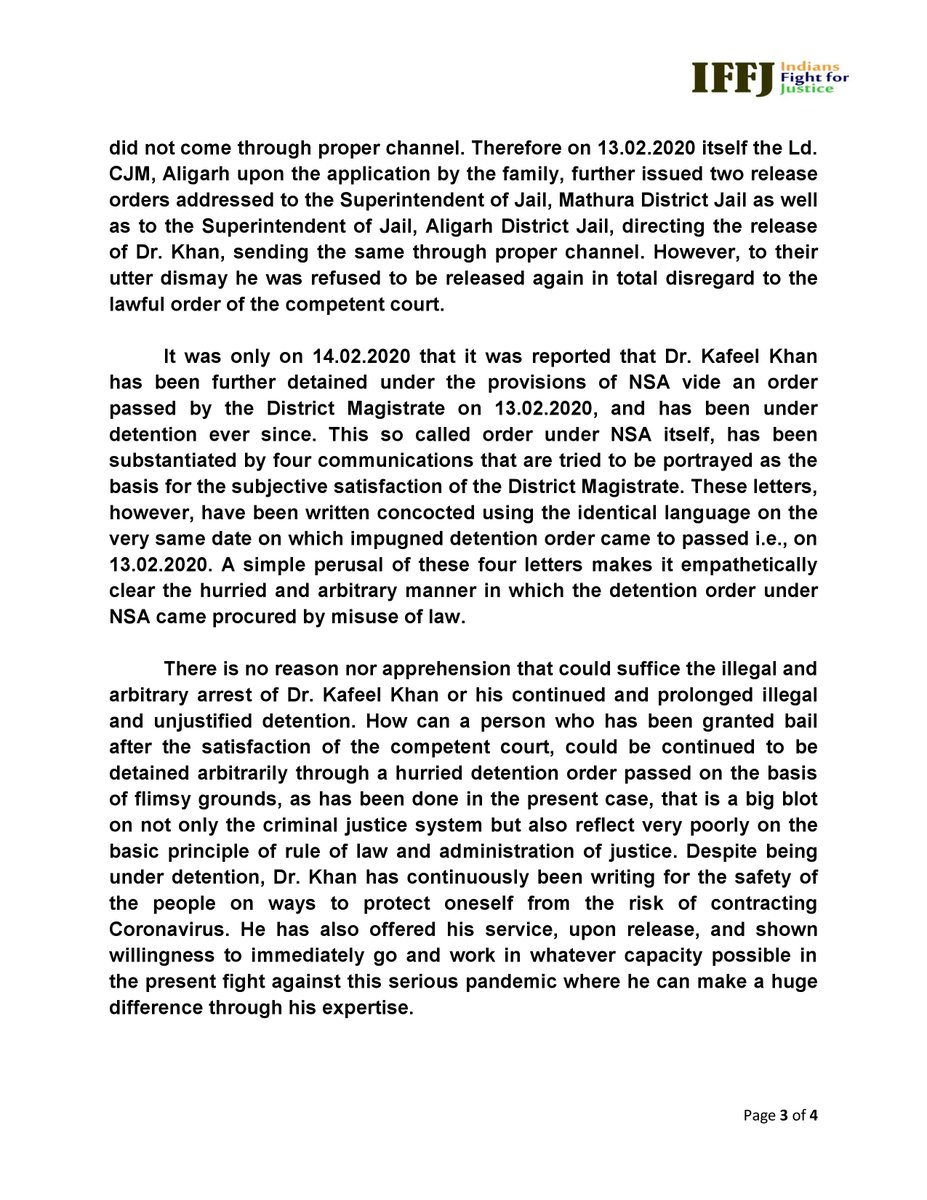 IFFJustice's tweet photo. Read our complete statement https://t.co/q3c7qPpDKq 
@india_NHRC
@ravishndtv
@Ram_guha
@dhruv_rathee
@sanjivbhatt
@indainexpress
@thewire_in
@logicalindians
@RanaAyyub
#SAVEDRKAFEEL, #SAVEOURCONSTITUTION https://t.co/sxLJw60FIE