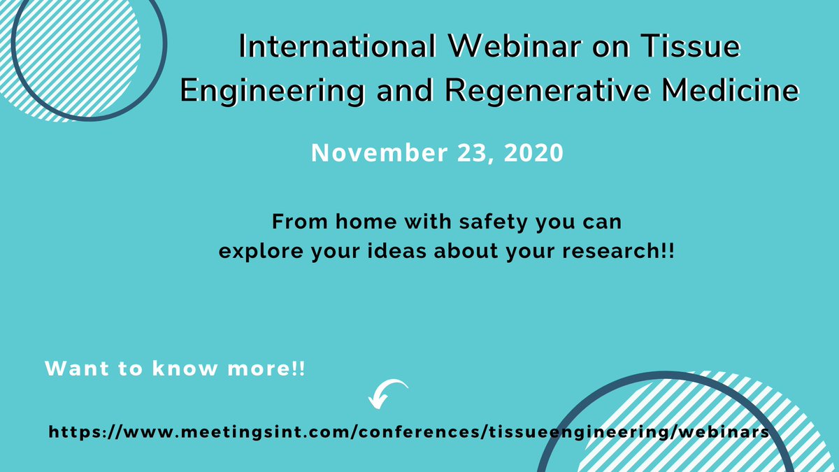 Find out how to exploit the output from your #TissueEngineering research with discussion who have already had success in this field at #TissueEngineering_webinar which is going to be held on November 23, 2020.
Confirm your presence today: meetingsint.com/conferences/ti…