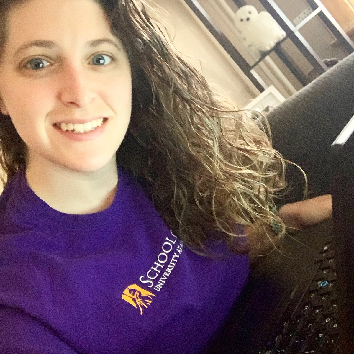 ORCiesielski's tweet photo. #VirtualPurpleFriday Still here at home. Still virtual. Still smiling. Proud to be a Great Dane and can’t wait to tune in to the #OneUAlbany graduation celebration tomorrow night! https://t.co/3ScuQcjLB5