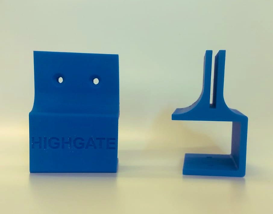 HighgateDTE's tweet image. Next iteration of the screen guard brackets, which clip to the desk. Branded and more rounded corners for strength. #3Dprinting #screenguards #dtchat