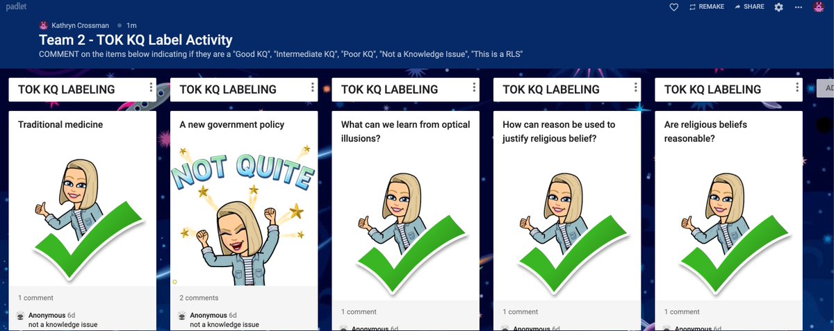 Trying to make things more personal when  giving quick feedback! Thank you <a href="/Bitmoji/">Bitmoji</a> for the help! #onlinelearning #GoISNS #theoryofknowledge #DPTOK