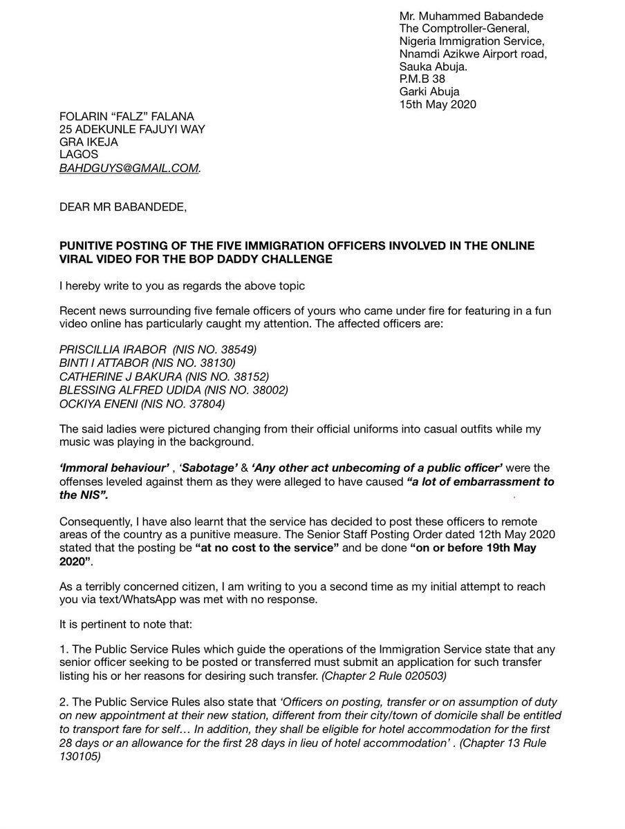 falzthebahdguy's tweet photo. Hi @nigimmigration I have sent a letter to the Comptroller-General of the NIS concerning the #Immigration5 Please treat as urgent cc @babandedemb https://t.co/4INj59h9vT