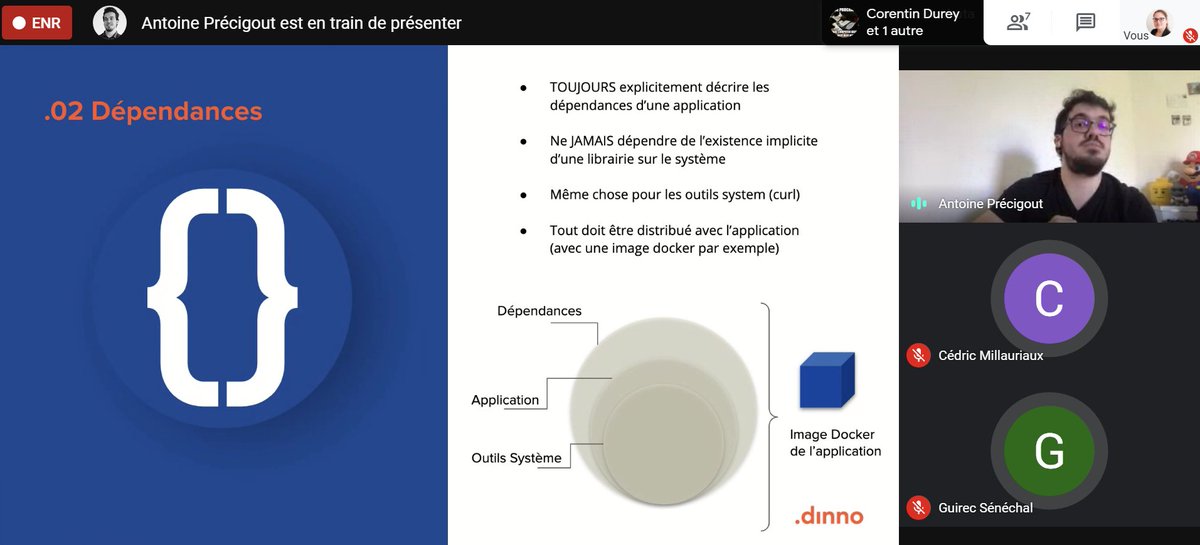 dinno_fr's tweet photo. L'équipe DINNO est toujours en #télétravail mais ça ne nous empêche pas de continuer les #formations du vendredi ! 😀
Aujourd'hui, Antoine nous parle de la méthodologie des "12-Factors" et comment l'appliquer dans nos projets #devops https://t.co/1edlXPlfPb