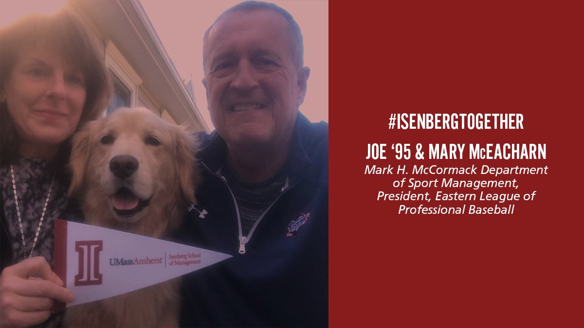 IsenbergUMass's tweet photo. Joe '95 and Mary McEacharn want to remind us all that "with change comes opportunity" — take a moment today to recognize the opportunities around you 🚩 Their pup Addi is rooting for you too!🐶 #IsenbergTogether https://t.co/n7g1mldbi4