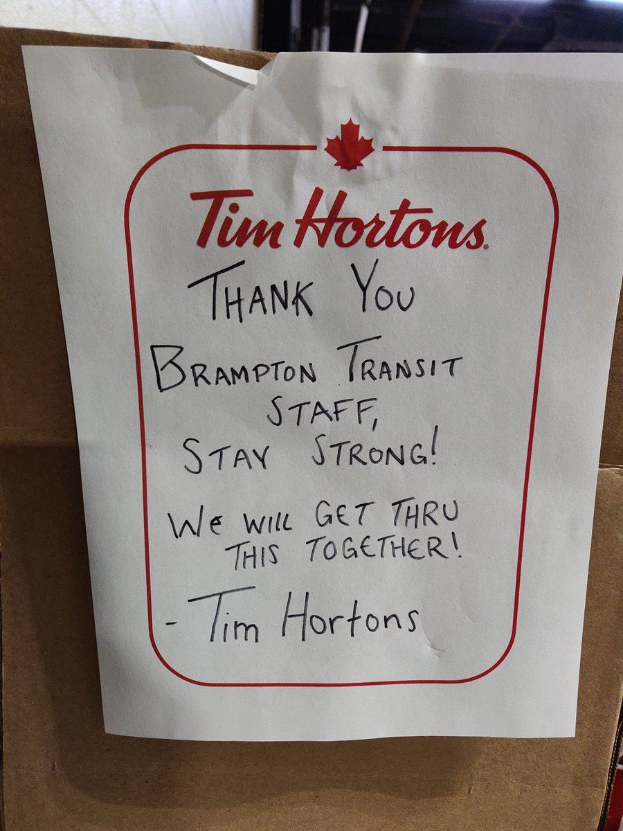BramptonTransit's tweet photo. Thank you @TimHortons for the wonderful coffee donation to all of our staff! Just the boost we needed today. Appreciate all of your support ☕️ #strongertogether https://t.co/Xfa0ga7hsc