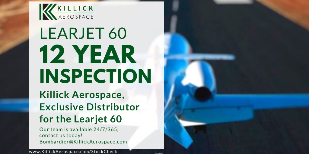 KillickAero's tweet photo. Hey #Learjet60 customers:
12 Year INSPECTION DUE SOON? As the exclusive #OEM parts distributor for the #LJ60, #KillickAerospace will help ensure that your aircraft is completed on time by supplying you with the required parts.
#partssupply #bizav #aviation #Learjet #avgeek https://t.co/7j9QcKVUml