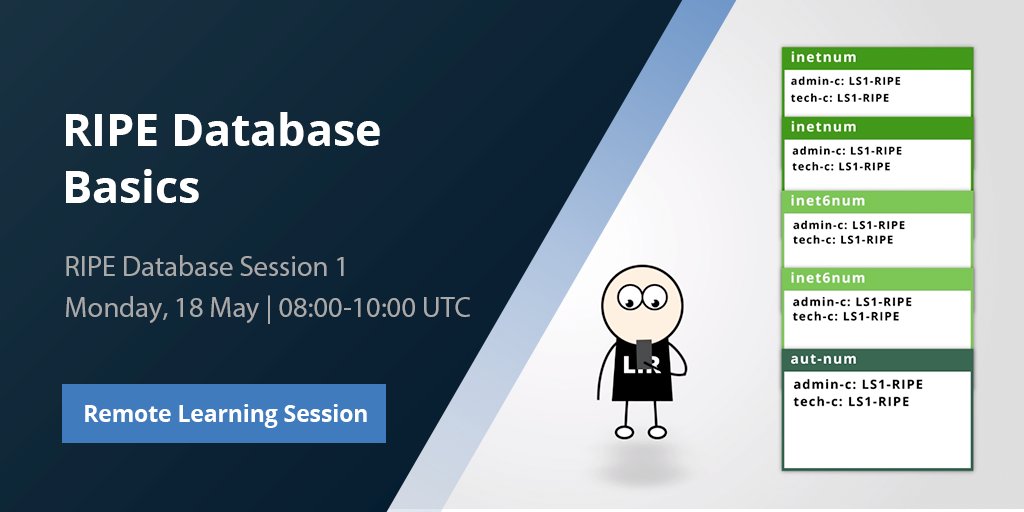 ripencc's tweet photo. If you've claimed your #RIPE80 exam voucher, and plan to take the RIPE Database Associate exam, our RIPE Database Basics remote learning session this Monday might be useful! Register here:
https://t.co/ox6JLmv9Nn https://t.co/1pvycsfVHE