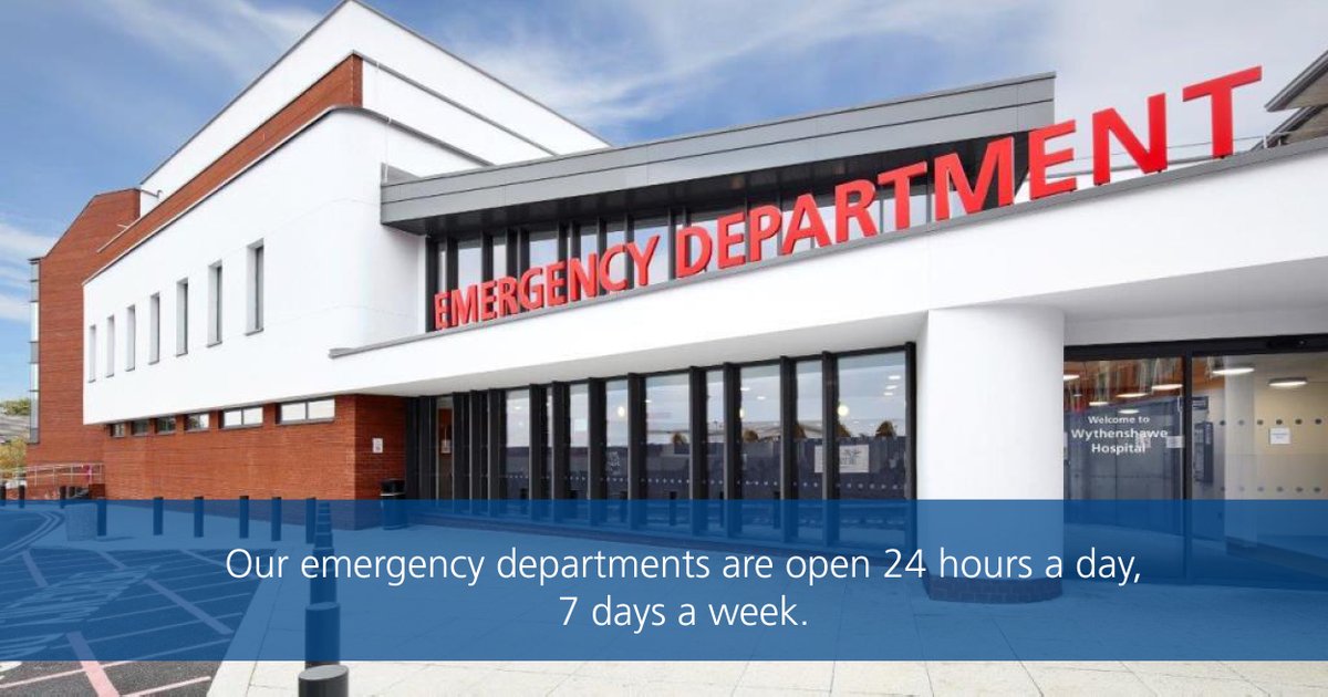MFTnhs's tweet photo. Our A&amp;E departments at @WythenshaweHosp @RMCHosp @MFT_MRI and @NorthMcrGH_NHS are open 24 hours a day, 7 days a week. 

If you or someone you care for needs urgent medical attention do not delay – our professional, skilled workforce are here to care for you. #HelpUsHelpYou 💙 https://t.co/pCyxVKmTlH