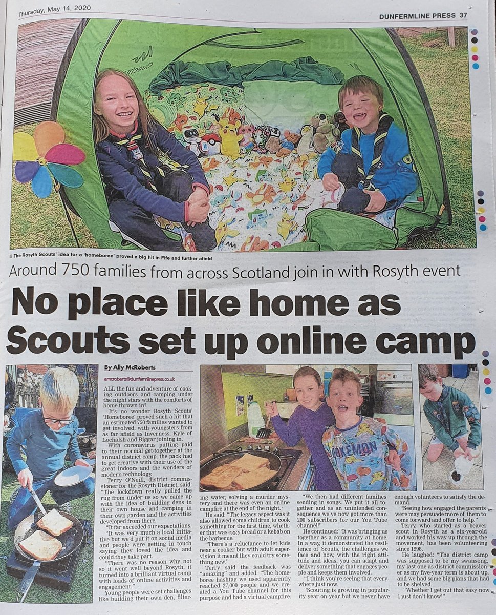 RosythScouts's tweet image. No place like home! Our #Homeboree2020 event is one that just keeps giving. Brilliant coverage here in the @dunfermlinep this week @EastScotScouts @ScoutsScotland