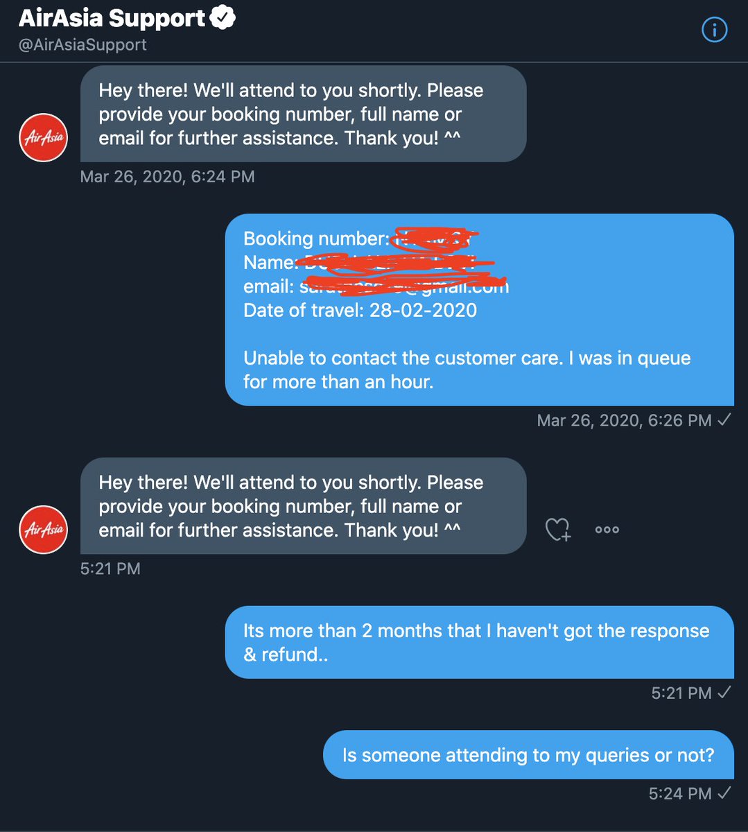 dusisarath's tweet photo. @MoCA_GoI  Its been more than 2months that I haven't got any response &amp; refund from @AirAsia @AirAsiaSupport They're not refunding the money.Their customer care support abruptly cuts the calls when I discuss about refund.Attaching the screenshots here. https://t.co/gI9xVt5uzq