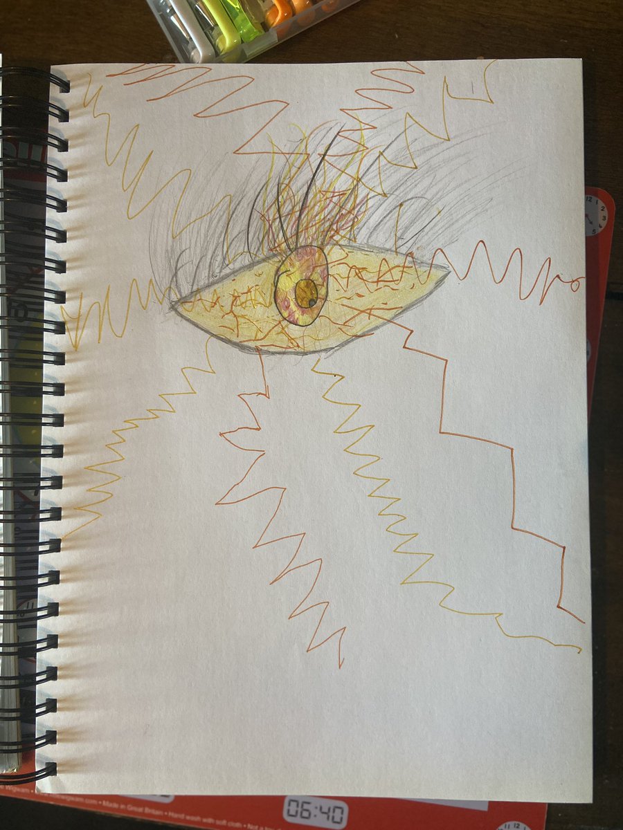 AlicesLibrary's tweet photo. @CressidaCowell following your tips Alice has been coping her favourite illustrations to practice her own drawings.
The eye is her take on what she thinks happened to Wish’s eye and what colours it would be. #ReadingIsMagic #writingismagic #drawingismagic https://t.co/l13xA9BVXW