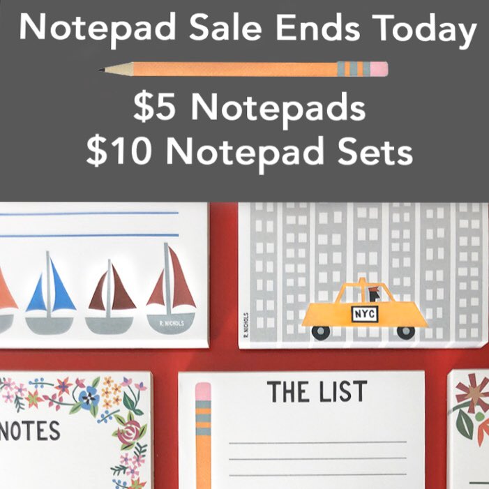 R_Nichols's tweet photo. Last day to stock up on our handy (and cute) notepads!  https://t.co/8fXkDaqcoQ #stationery #stationeryaddict #listmaker #getorganized #notepads #bigsale https://t.co/ZgSpxXJBFj