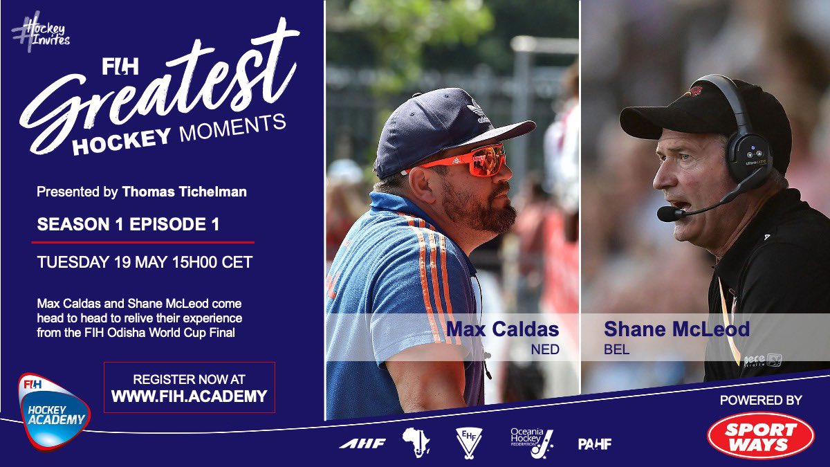 FIH_Academy's tweet photo. JOIN US for a unique Episode 1 of FIH Greatest Hockey Moments with @Max_Caldas &amp; @ShaneMcleod2 as they relive the 2018 Odisha World Cup Final presented by @TTichelman  powered by @SportWays_Edu 👌👍💪🇧🇪 🇳🇱 Register ▶️ https://t.co/9B5pJKG3HI https://t.co/gmSF0dKsOM