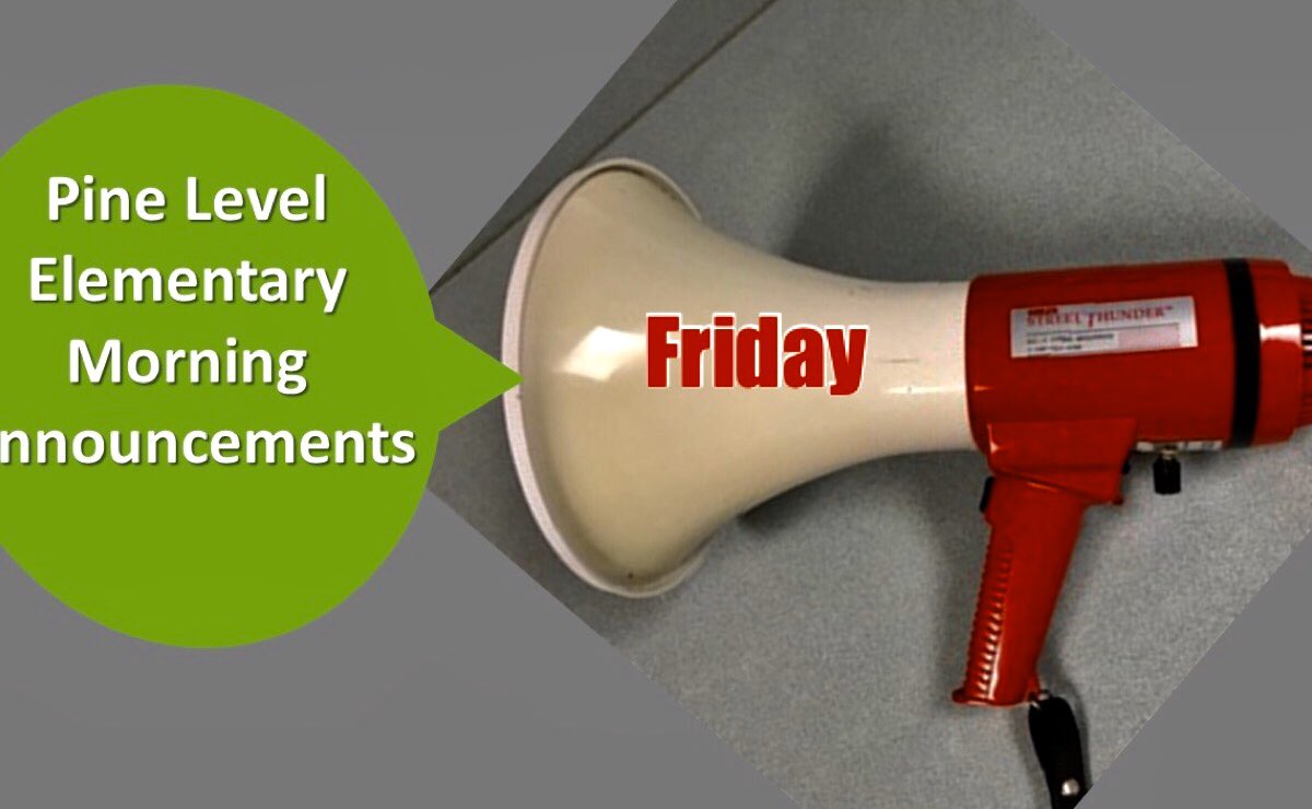 Today’s edition of <a href="/PineLevelES/">PineLevelES</a> Morning Announcements (5/15/2020) can be viewed at    youtu.be/FIX_ikc5dvc 

#PLGreenHornets #MissingYou   #WhatYouNeedtoKnow #FabFriday