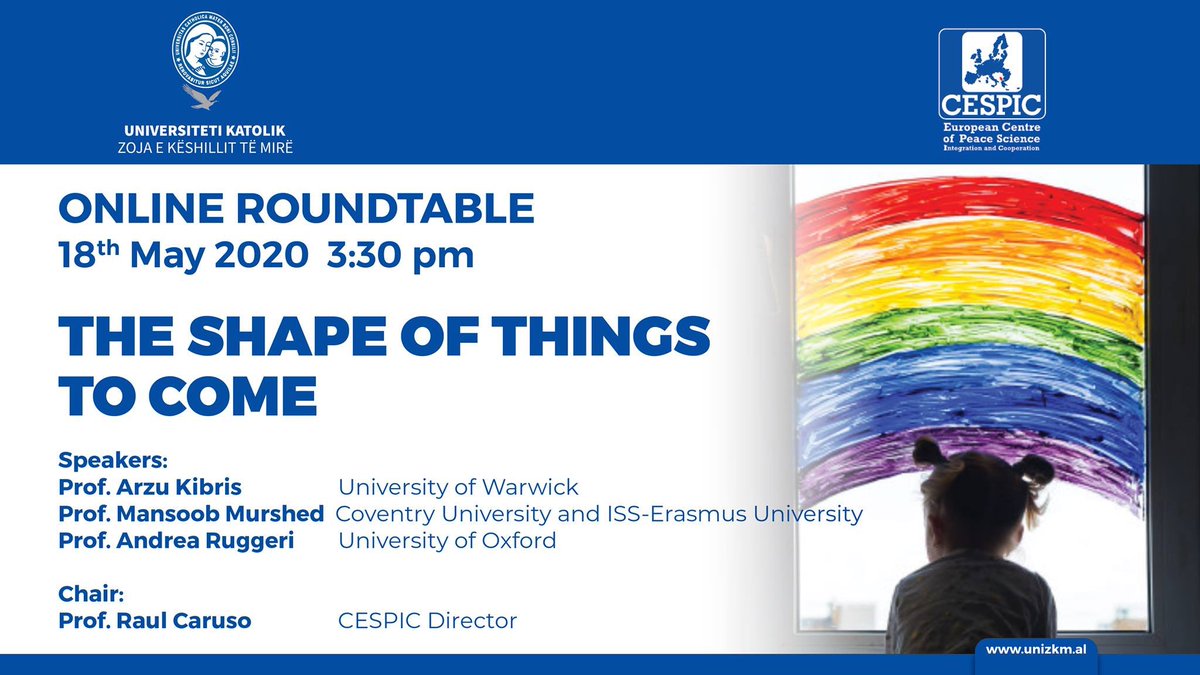 CESPIC is delighted to invite you to round-table  "The Shape of things to come" to discuss scenarios of post-#COVID19 &amp; its impact on #wellbeing #inequality #development
Chair: <a href="/raulcaruso/">Raul Caruso</a> Speakers: <a href="/aruggeri_eu/">Andrea Ruggeri</a>, Mansoob Murshed, Arzu Kibris
Join us at meet.google.com/eaw-myqx-qbx