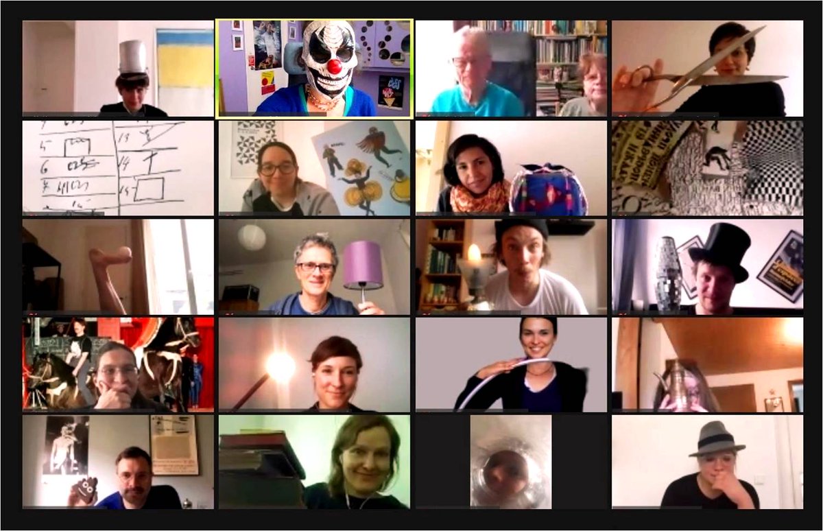 AnnaSo_Jurgens's tweet photo. Thanks to the supporters of our two conferences on 'Circus & the Avant-Gardes' @unibern / @FU_Berlin and @EXC2020 #circusandscience #Circus_Avantgardes What you see in the photo are some of our conference participants, showing you what they associate with their research. 🤩 https://t.co/i3Ps5u9XxZ