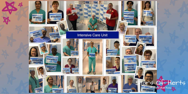 WestHertsNHS's tweet photo. Today's #StarsOfHerts is our fantastic ICU team 'The team have been phenomenal during the COVID crisis. They have pulled together as a true MDT to care for their patients. They have worked tirelessly, with compassion to care for our critically ill patients'. You are amazing ⭐️ https://t.co/pEwDegVSt2