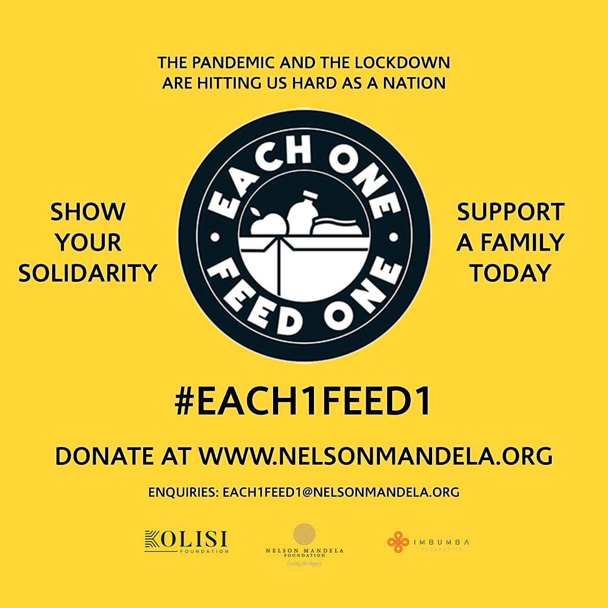 NelsonMandela's tweet photo. It’s in challenging times such as these that we are reminded that alone, no one person can change the world. But our collective efforts can overwhelm our societies for the better. #Each1Feed1 is an opportunity for us to do good for our communities. #Ubuntu https://t.co/xdC9BWUNK8