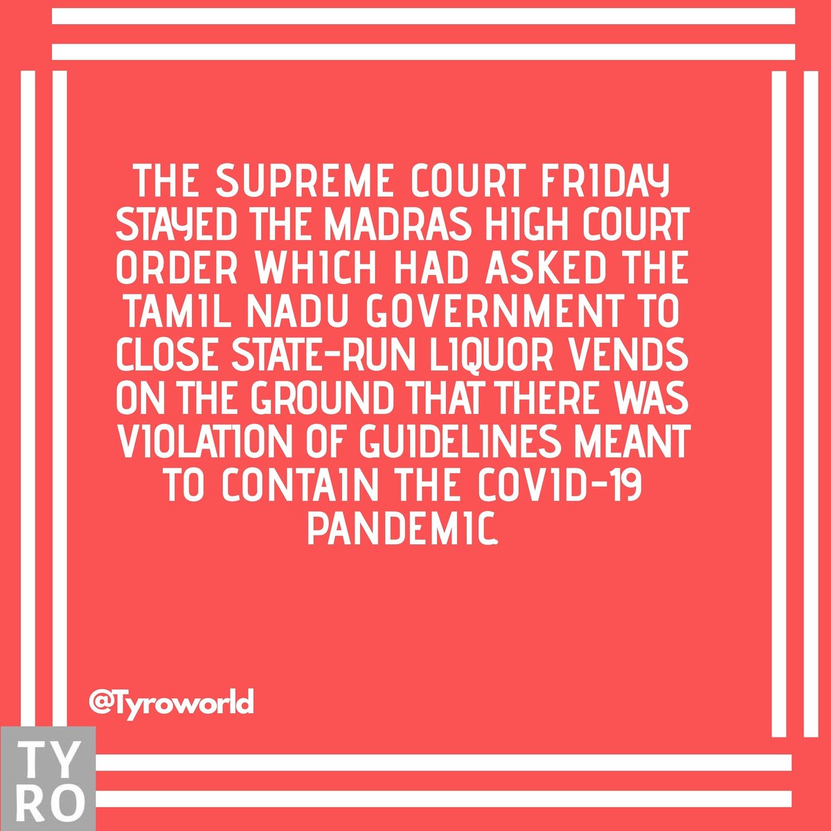 Tyroworld's tweet photo. Supreme court orders to close state-run liquor vends on the ground, in tamil nadu. 
@tyroworld 
_
_ #tyro #tyroworld #supremecourt #order #tamilnadu #india #indianews #news #latestupdates #latestnews #media #tyroworld #tyro https://t.co/cgsz2E3Wcp