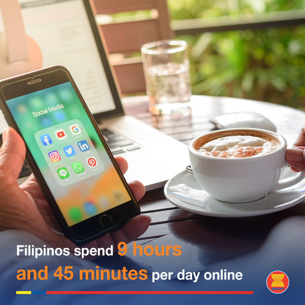 ASEAN's tweet photo. Do you know? Globally, people from #Philippines spend the most time online with over 9 hours per day. In recent weeks due to COVID-19 pandemic, the ‘social-time’ of 64% of Filipinos has increased, especially on Facebook.
What’s your most used social media platform? https://t.co/lnBdROTkzy