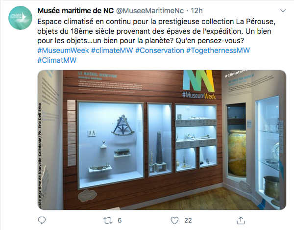 MuseumWeek's tweet photo. At this hour, among the 4 most liked posts for the #ClimateMW of the Pacific time zone today were #NewCaledonia and #Australia . You were great ! See you tomorrow with #TechnologyMW ! #MuseumWeek https://t.co/VEPWjiKiXj