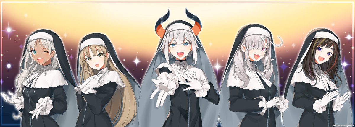 sister cleaire nun white gloves gloves multiple girls horns habit smile  illustration images