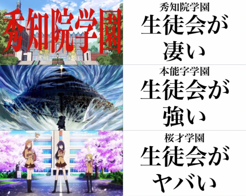 変人が多くて生徒会が強い？アニメに出てくる学校紹介www