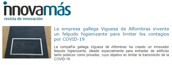 Innovamas_'s tweet photo. La empresa #gallega #ViguesadeAlfombras inventa un felpudo higienizante para limitar los contagios por COVID-19 👏👏

El sistema está ideado para aportar una mayor protección  en lugares en los que existe un tránsito elevado de personas

👉https://t.co/DfNqvZDdHz https://t.co/1CNexxd3Kz