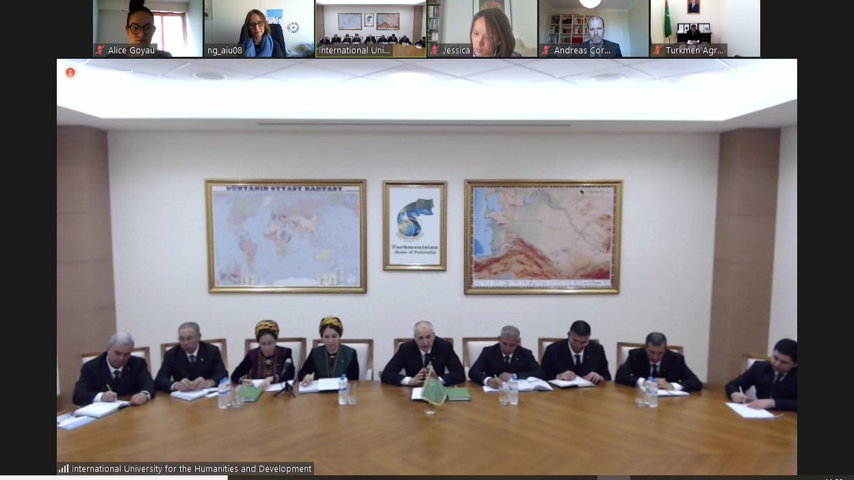 IAU_AIU's tweet photo. IAU virtually met with 8 Rectors from Turkmen universities &amp; Deputy Minister of Education of Turkmenistan to exchange on #higherEducation quality improvement through #InternationalCooperation 
More on Turkmen #HigherEducationSystem in WHED: https://t.co/dbsaUkqpER #HigherEd @sdg4 https://t.co/QPsnmzDh0A