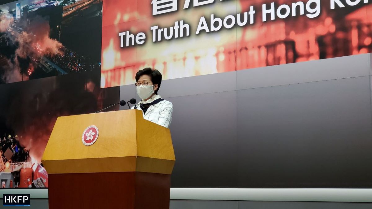 hkfp's tweet image. Lam has said the gov't is looking at how to prevent "lies" from spreading online after protester "propaganda" posters stoked hatred against the police force last year.

She said the professionalism of the force was "beyond doubt."