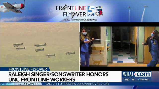 LenaTillettNews's tweet photo. Watching our #frontlineflyover coverage from last night on @WRAL and crying my little eyes out. Thank you, thank you to our phenomenal, selfless medical professionals! Did you hear Abby Schiller's beautiful song dedication? At 9 we're re-airing the music video on #FOX50! https://t.co/hmrt0vtE2k