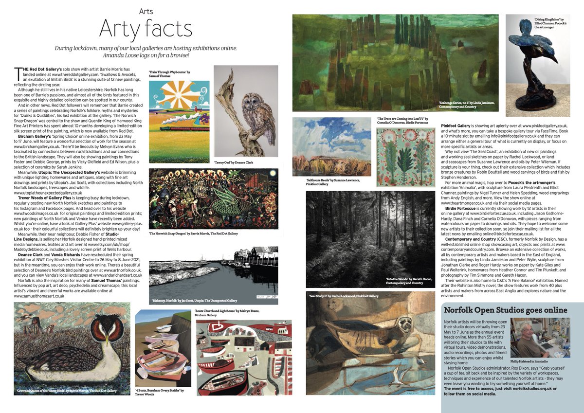 Arty facts! Many of our local galleries are still busy, exhibiting online. I logged on to browse @pinkfootcley @BirchamGallery @Gallery_Plus <a href="/Deaneepebbles/">Mrs Pebbles</a> <a href="/BirdieFortescue/">Birdie Fortescue</a> @NorfolkByDesign @UtopiaUnexpect and more - read all about it here ➡️ bit.ly/3fNwZ6Z