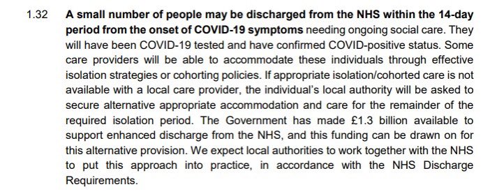 It goes on to say that for asymptomatic patients discharged into care homes, they will have been tested, but is this the case?“A small number of people may be discharged from NHS within the 14 day period from the onset of Covid-19 symptoms" as long as provisions are in place.