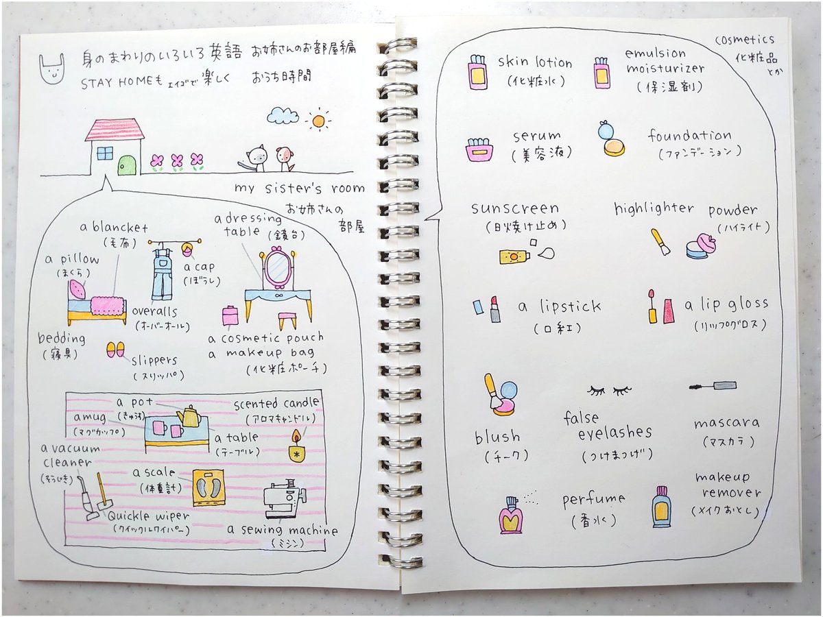 ゆうこ A Twitteren 身のまわりのいろいろ英語 お姉さんのお部屋編 Stay Home も楽しく 描いてるうちに楽しくなっちゃって思ってたよりかわいく描けたので見てほしいだけの えいごノート Part 5 Part 1 Part 2 前置詞編 Part 3 キッチン編 ゆうこ A Twitteren 身のまわりのいろいろ英語 お姉さんのお部屋編 Stay Home も楽しく 描いてるうちに楽しくなっちゃって思ってたよりかわいく描けたので見てほしいだけの えいごノート Part 5 Part 1 Part 2 前置詞編 Part 3 キッチン編