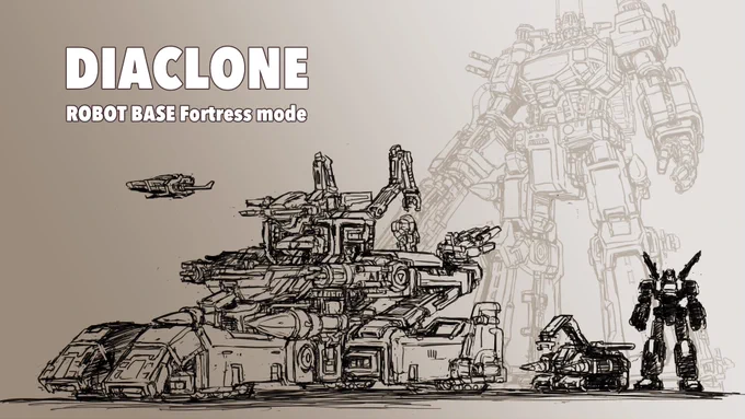 【WIP】【DIACLONE fan art】ロボットベース2トライヴァースと連動前提のサイズイメージまずはフォートレスモードと手首のギミック。オリジナル玩具が手首に隊員を乗せて飛ばすそうなので・どうでしょう!#ダイアクロン #diaclone #rkgk #ipad #CLIPSTUDIO #comics #robot 