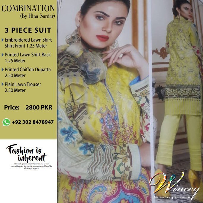 TheWincey's tweet photo. 3 piece suit
Embroidered Lawn Shirt Front 1.25 Meter
Printed Lawn Shirt Back 1.25 Meter
Printed Chiffon Dupatta 2.50 Meter
Plain Lawn Trouser 2.50 Meter
Code: COM-202001
Price: 2800 PKR
To order now! Call / WhatsApp +923028478947
#weddingwear #desibrides #style #thewincey https://t.co/23MIgNKw2I