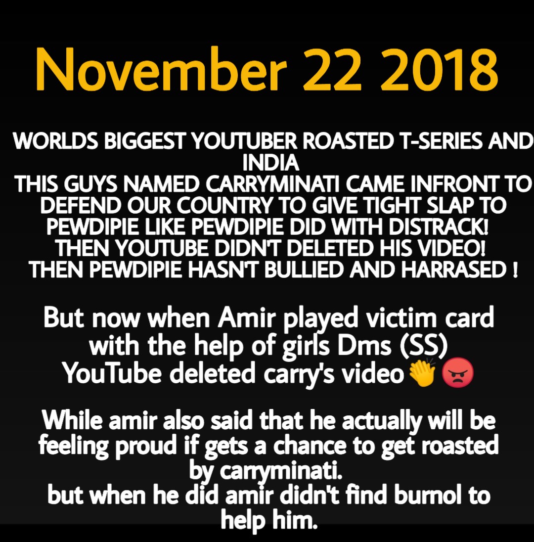 ShubhChintakk69's tweet photo. Enough is enough 😠🙏
@YouTubeIndia
.
.
.
#bringbackcarrysvideo
#bringbacklakshaychaudharyvideoback
#justiceforcarry https://t.co/TXStZlFUcq