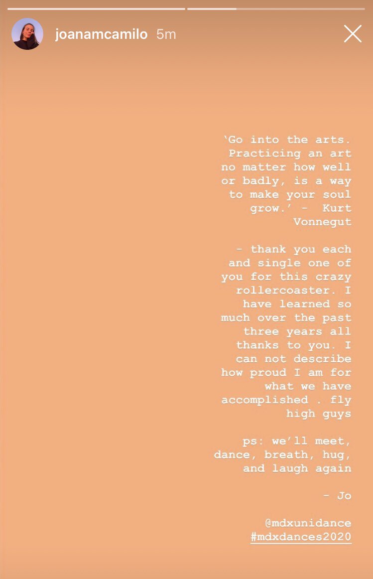 Emotional yet joyful day yesterday celebrating our Year 3 Dancers as they were due to take the <a href="/artsdepot/">artsdepot</a> stage for their final #MdxDances2020 showcase. Check out our stories on Facebook and Instagram for all of yesterday’s reflective action 💗 #ClassOf2020 #MdxDance #TeamMdx