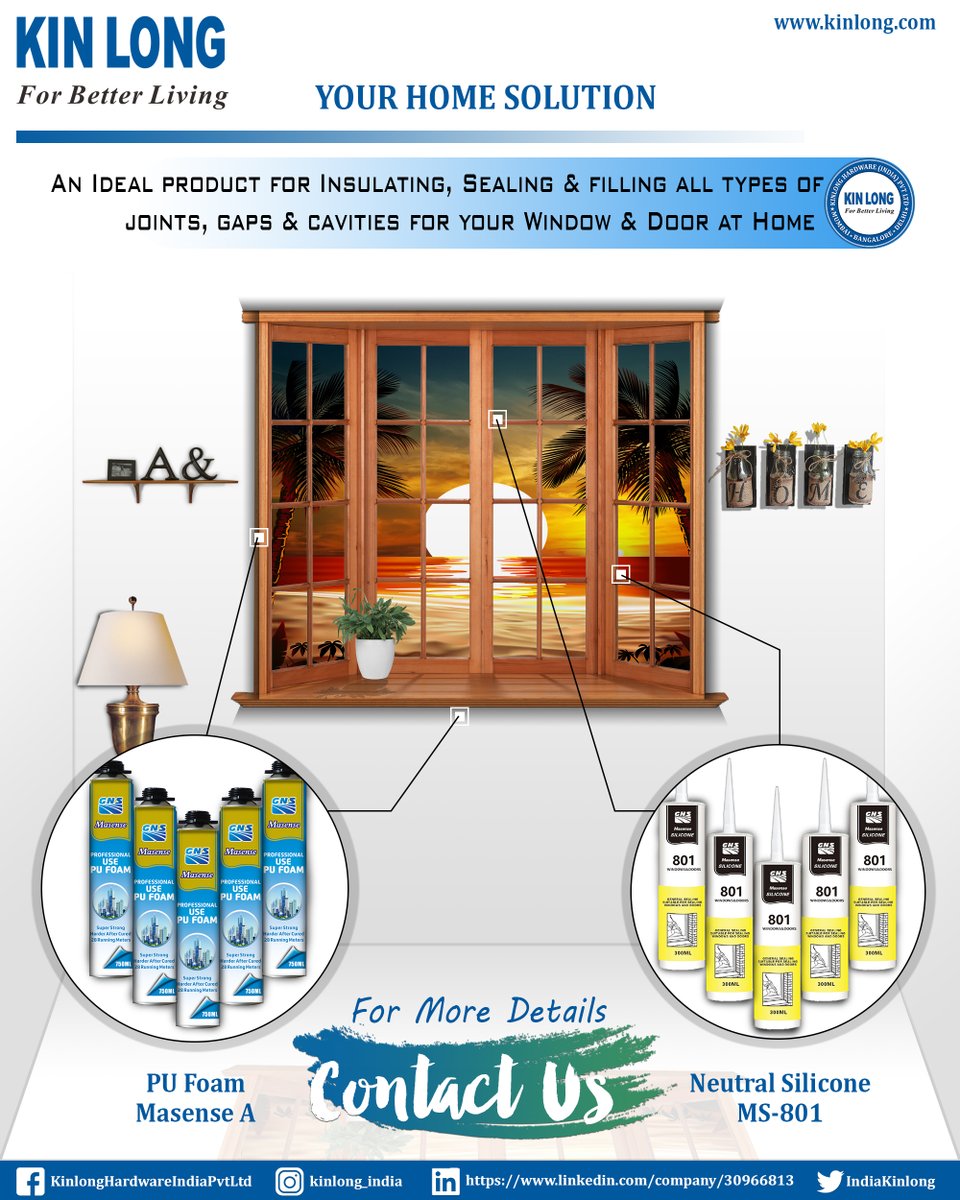 IndiaKinlong's tweet photo. # πππππ πππππππππ #
An Ideal Product for Insulating, Sealing & Filling all types of joints, gaps & cavities for your windows and doors @Home.
Contact us @inhr@kinlong.com or call us on +91-9108990181 #kinlong https://t.co/tLpvp1p6PO