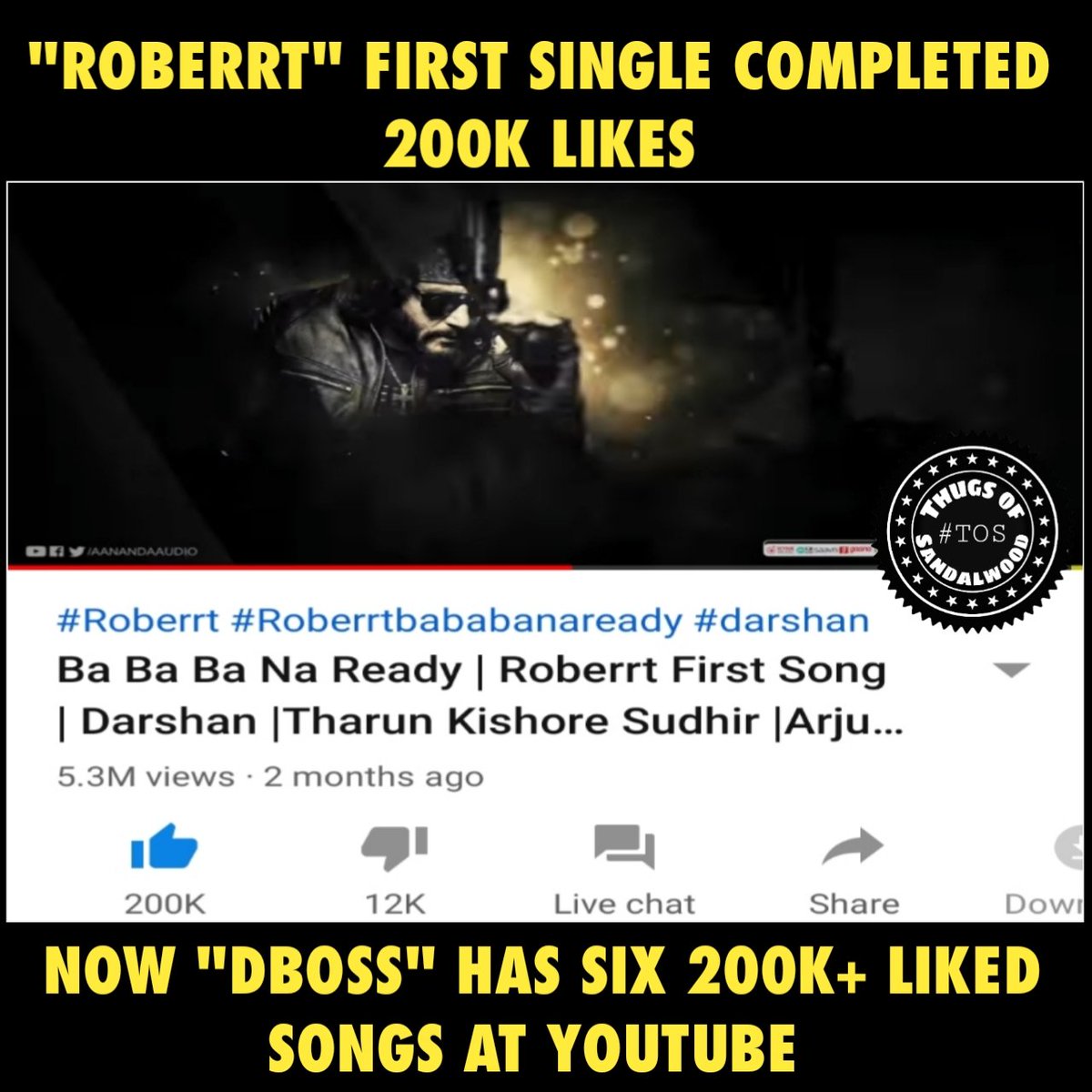 SandalwoodThugs's tweet photo. #ROBERRT #RoberrtFirstSong #DBOSS @dasadarshan @TharunSudhir @DBossFc171 @DSS_TeamMandya https://t.co/EIk6Ks0K0V