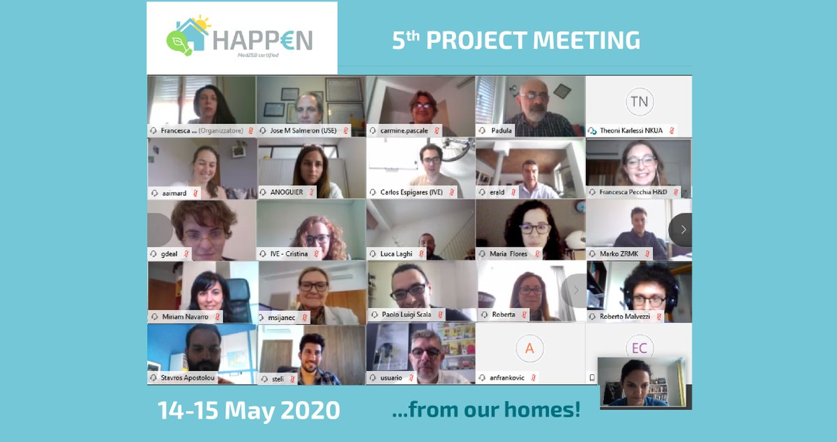 HAPPEN_PROJECT's tweet photo. @HAPPEN_PROJECT
 online meeting is over! 
We couldn't meet in person, but we still took the chance to discuss key achievements &amp; plan the last project phase.
Thanks to all the partners for their active participation: here's our virtual group picture! 📸💻
Updates coming soon...👀 https://t.co/ddbtVTrkJl