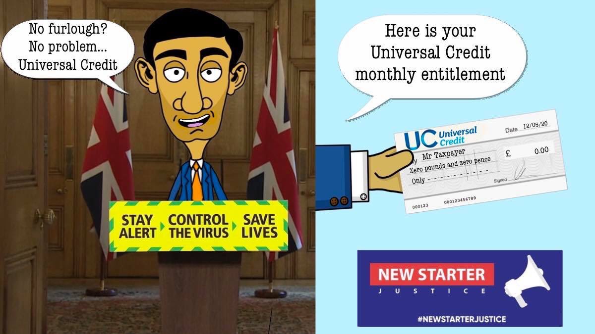 NewStarterJust's tweet photo. Universal Credit isn’t an option for new starters left out of the Job Retention Scheme. 83% of new starters are eligible for £0. @RishiSunak says this is what we must rely on, but how can anyone pay bills with no money? #NewStarterJustice #UniversalNothing

Artwork: @_Lonewolf69_ https://t.co/BU0zKhYy5N