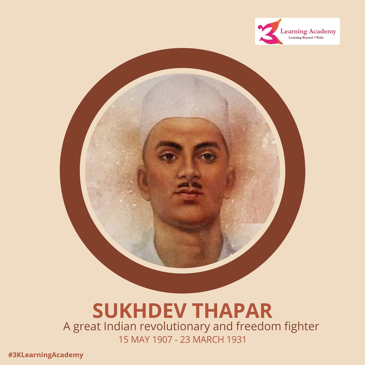 3Acdemy's tweet photo. Today is the 113th birth anniversary of Shaheed Sukhdev, Tributes to the great revolutionary and freedom fighter.His indispensable contribution in freedom struggle is truly an inspiration.He was a true example of courage and fearless spirit.
#shaheedsukhdev
#3KLearningAcademy https://t.co/GZ7F3X2Xl7