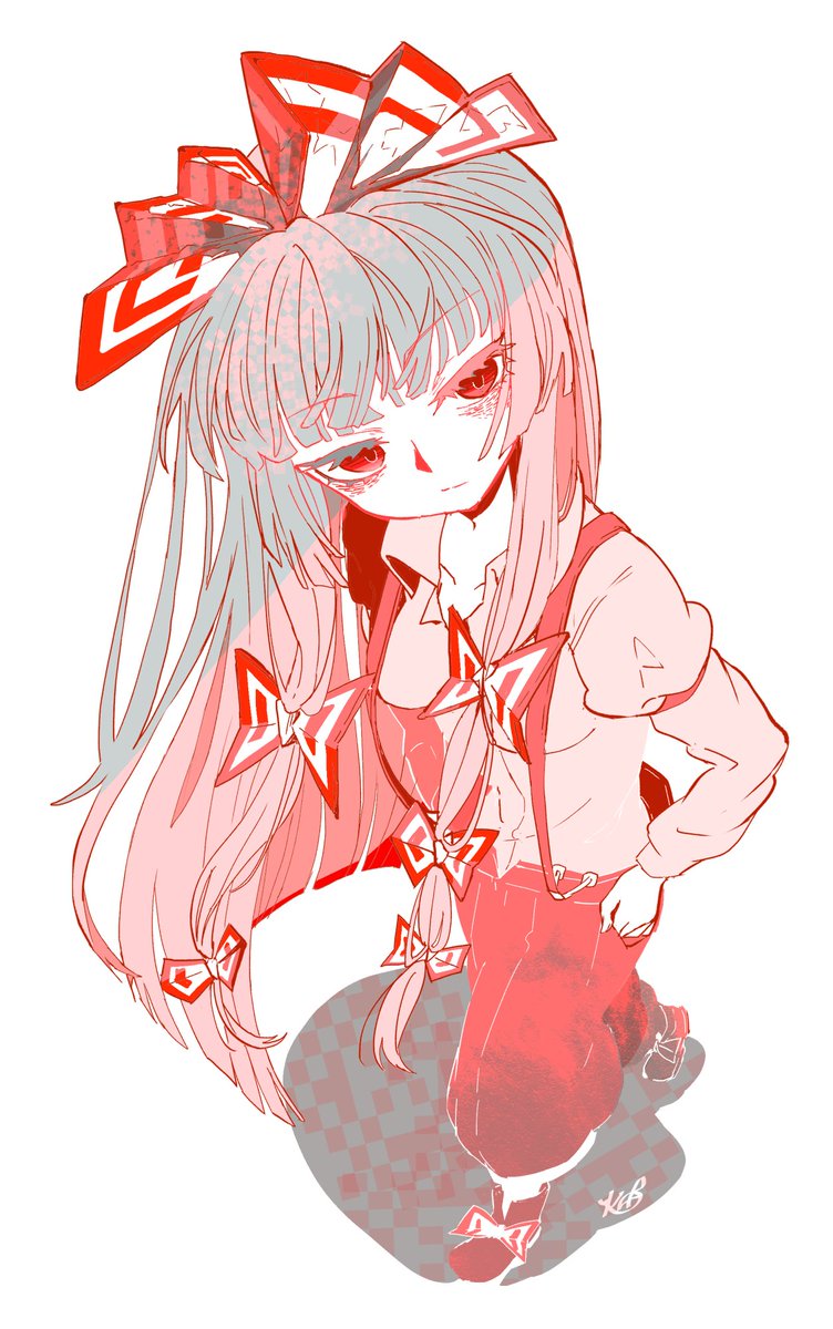 畑みかん 目つき悪い系な東方の女の子お願いします キャラは任せます T Co Svr7s9dgf7 妹紅は眼つき鋭いというより絶対悪そうという偏見の元妹紅にした