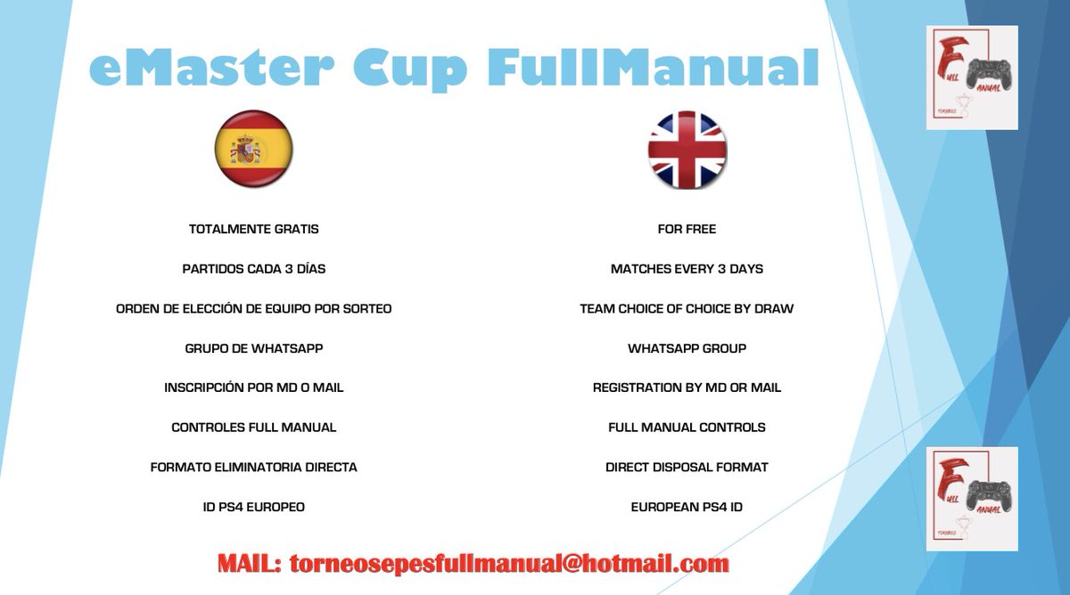 🇪🇸REGISTRO ABIERTO🗒🖋‼️ya puedes inscribirte a través de MD o email aportando nombre y apellidos, teléfono e ID PS4 europeo, VAMOS🔥

🇬🇧OPEN ENROLLMENT🗒🖋‼You can sign up through MD or email providing name and surname, telephone number and European PS4 ID, LET'S GO🔥