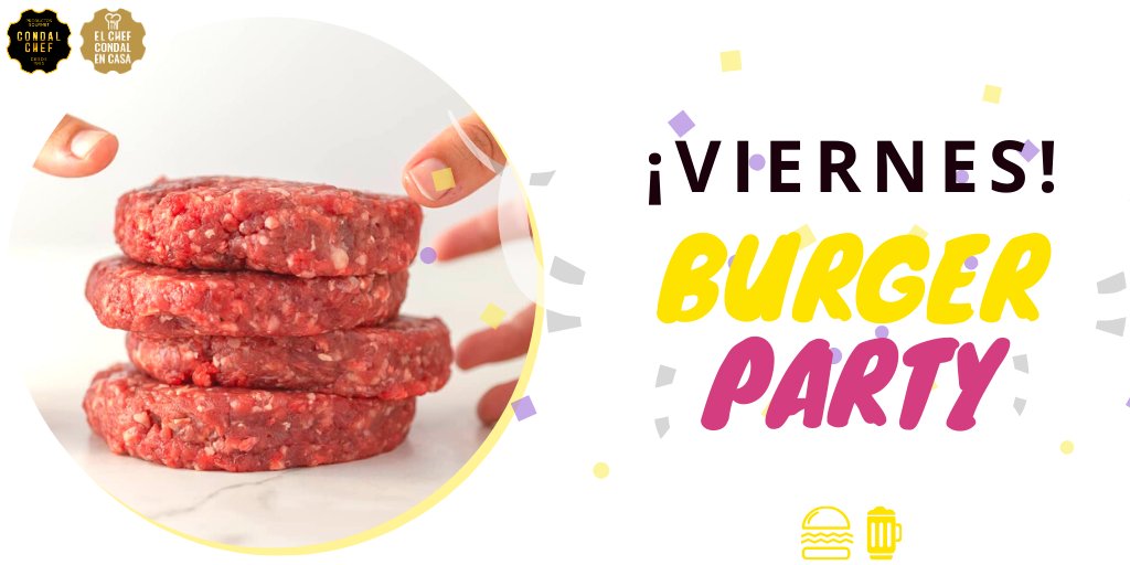 Viernes de Burger Party!🍔 🎉  
No Has probado nuestras hamburguesas?
En #ELCHEFCONDALENCASA Te traemos los mejores productos a la puerta de🏠
Que no te lo cuenten! 
😏𝗲𝗻 𝘁𝘂 𝗽𝗿𝗶𝗺𝗲𝗿 𝗽𝗲𝗱𝗶𝗱𝗼 𝘂𝗻 𝟱% 𝗱𝘁𝗼!
bit.ly/2WBIkzr
#tiendaonline #quédateencasa