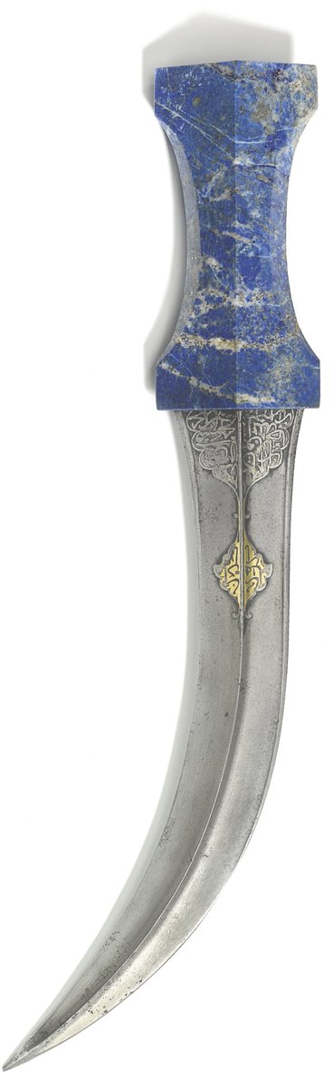 A watered-steel jambiya with lapis lazuli hilt. Khorasan, 18th century.Keep in mind that Badakhshan is the largest lapis lazuli producer in the world.