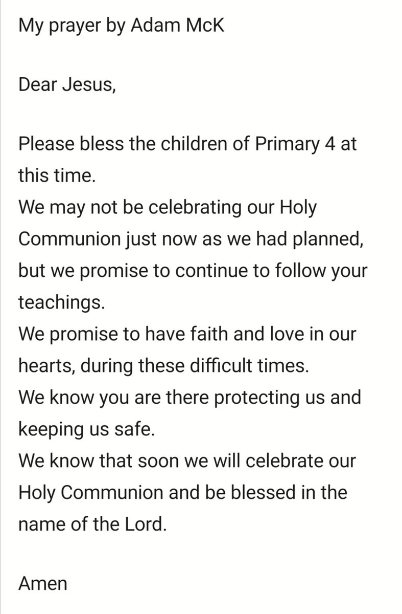 Kaylzuk's tweet photo. @stjohnsERC Adam was asked to write a prayer about looking forward to making his Holy Communion. 🙏 https://t.co/jCRST9l005