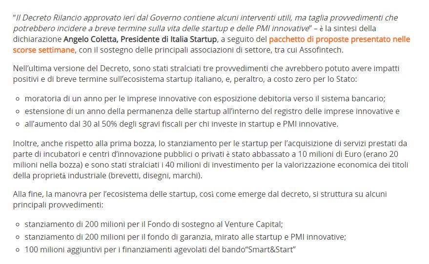 Anche #Crowdfundingbuzz <a href="/Crowd_Advisors/">CrowdAdvisors</a> riporta il commento di @AngeloColetta_ Presidente di #ItaliaStartup al Decreto #Rilancio

crowdfundingbuzz.it/decreto-rilanc…